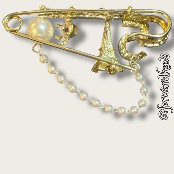 Bundle Sale 3 for $15 | Rhinestone Accent 3” Gold Tone Diaper Style Charm Pin - Picture 6 of 7